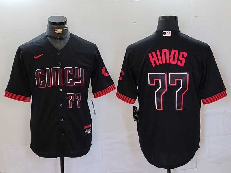 Mens Cincinnati Reds #77 Rece Hinds Number Black 2023 City Connect Cool Base Stitched Jersey->cincinnati reds->MLB Jersey
